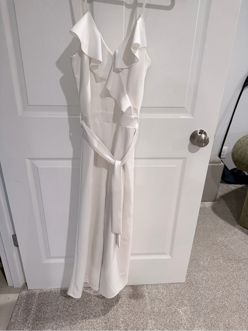 White Ruffle V-Neck Sleeveless Jumpsuit with Tie Waist